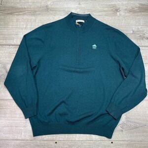 Donald Ross Sweater Merino Wool Large‎ Blue 1/4 Zip Golf Logo Knit Pullover